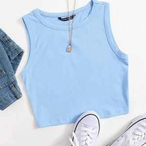 Solid Crop Tank in Blue New
